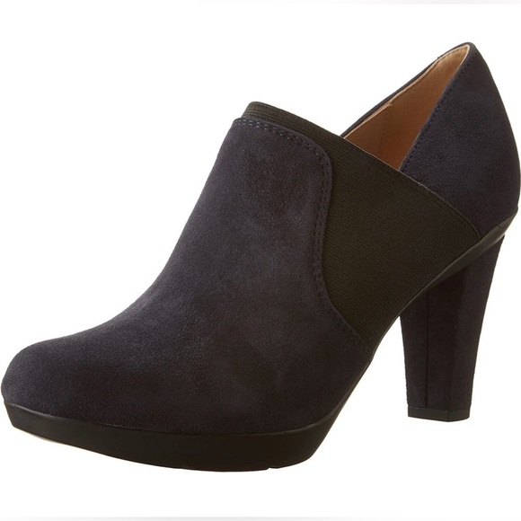 NEW Geox D Inspiration B Heeled Ankle Boots Shoeties in Navy Blue Suede Leather - Picture 2 of 16